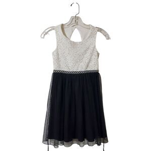 Speechless Girls Size 7 Party Dress Black White Lace Tulle Beaded Pearl Belt